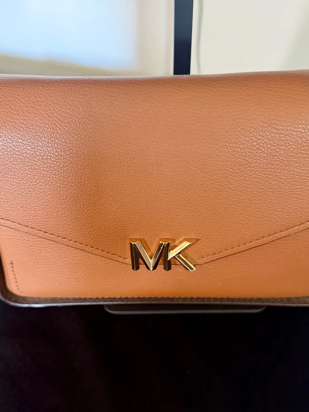 Michael Kors Tan Leather Crossbody with Gold MK Logo
